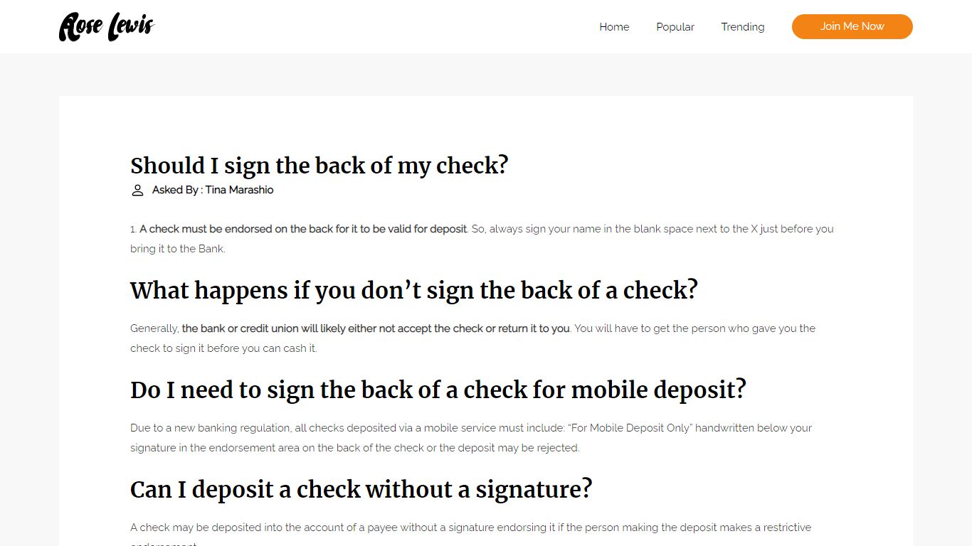 Should I sign the back of my check? - Daily Justnow
